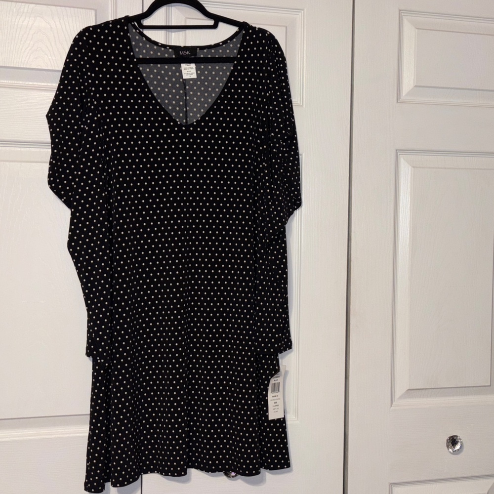 MSK Black Dress with White Dots